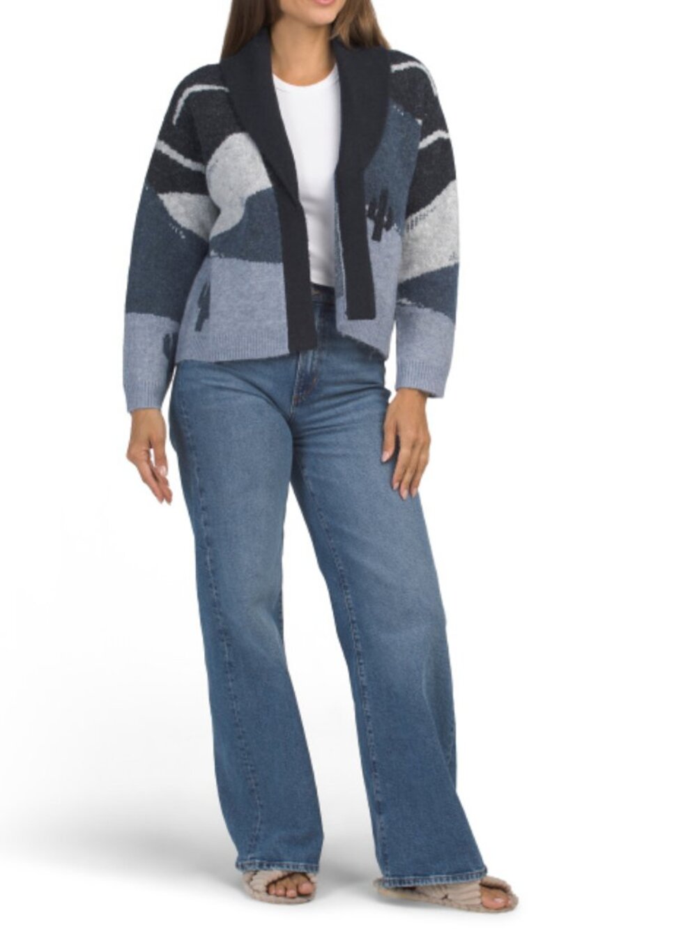 LUCKY BRAND Wool Blend Horse Shawl Collar Long Sleeve Cardigan